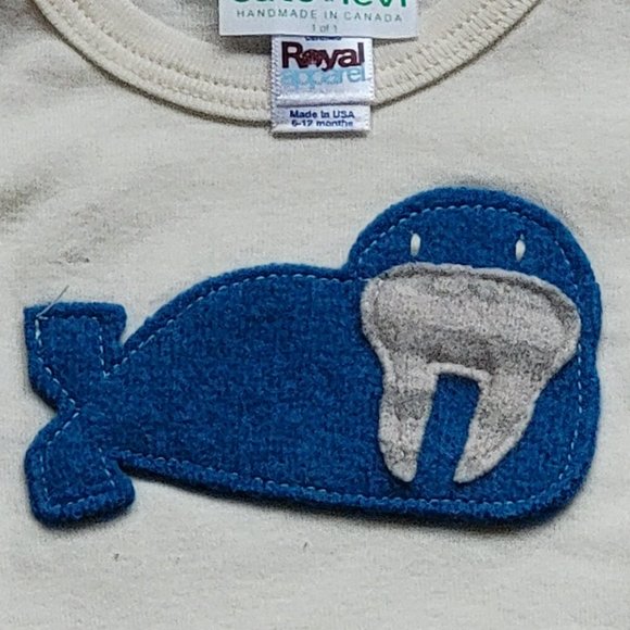 CATE & LEVI Organic Onesie - Baby - Made in Canada NEW NWT 6-12mo Walrus - Picture 3 of 6